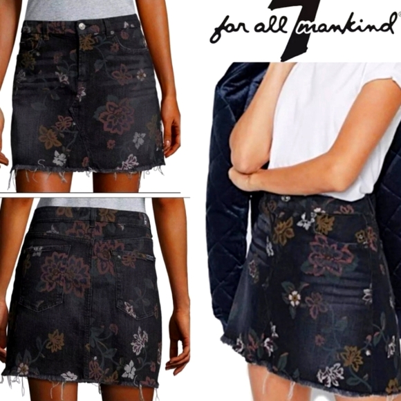 7 For All Mankind Floral Print Denim Mini Skirt, Size 29 - Picture 1 of 7